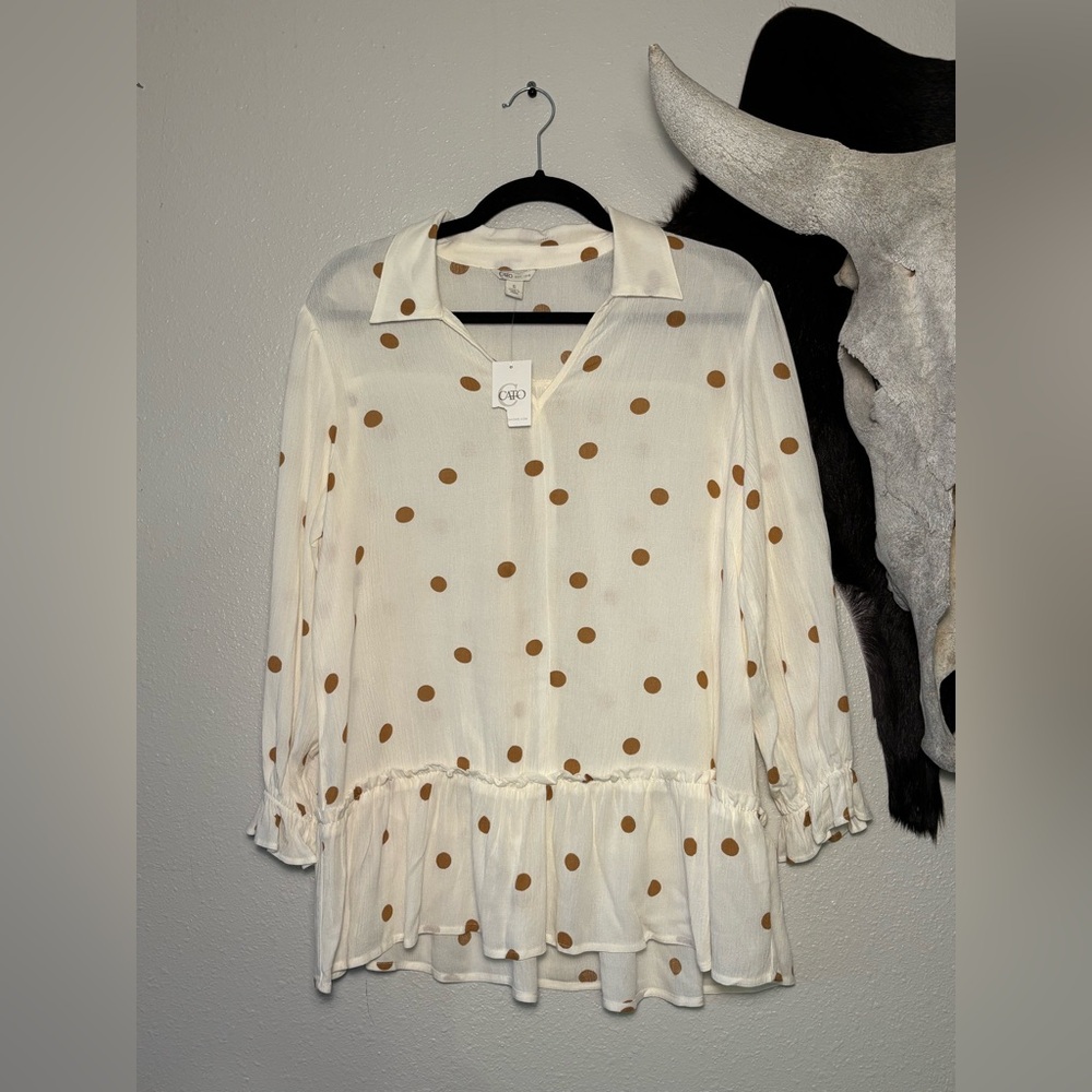 Cato White and Brownish PolkaDot Blouse
